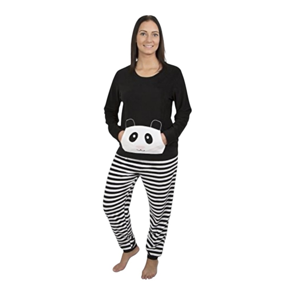 Alki'i Panda Bear Pajama Set Large Fleece w/ Kangaroo Pockets (2 Piece)